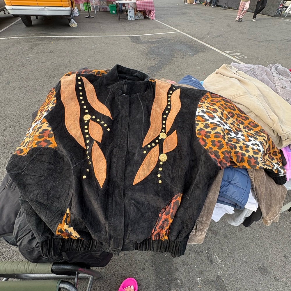 Lillie Rubin Black Suede Jacket with Leopard Print & Tan Accents